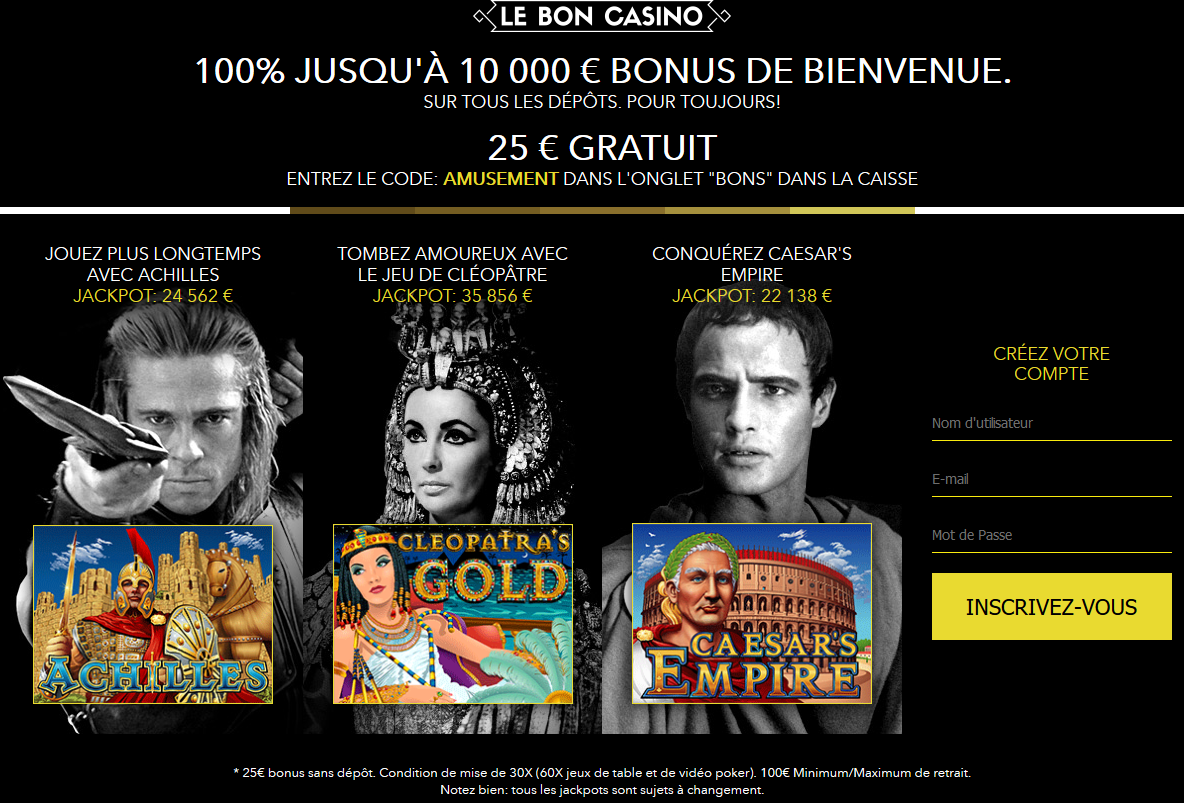 Le Bon│ Achilles, Cleopatras Gold, Ceasar's Empire│100% Bonus│ 50 E Free Chips Le Bon│ Achilles, Cleopatras Gold, Ceasar's Empire│100% Bonus│ 50 E Free Chips