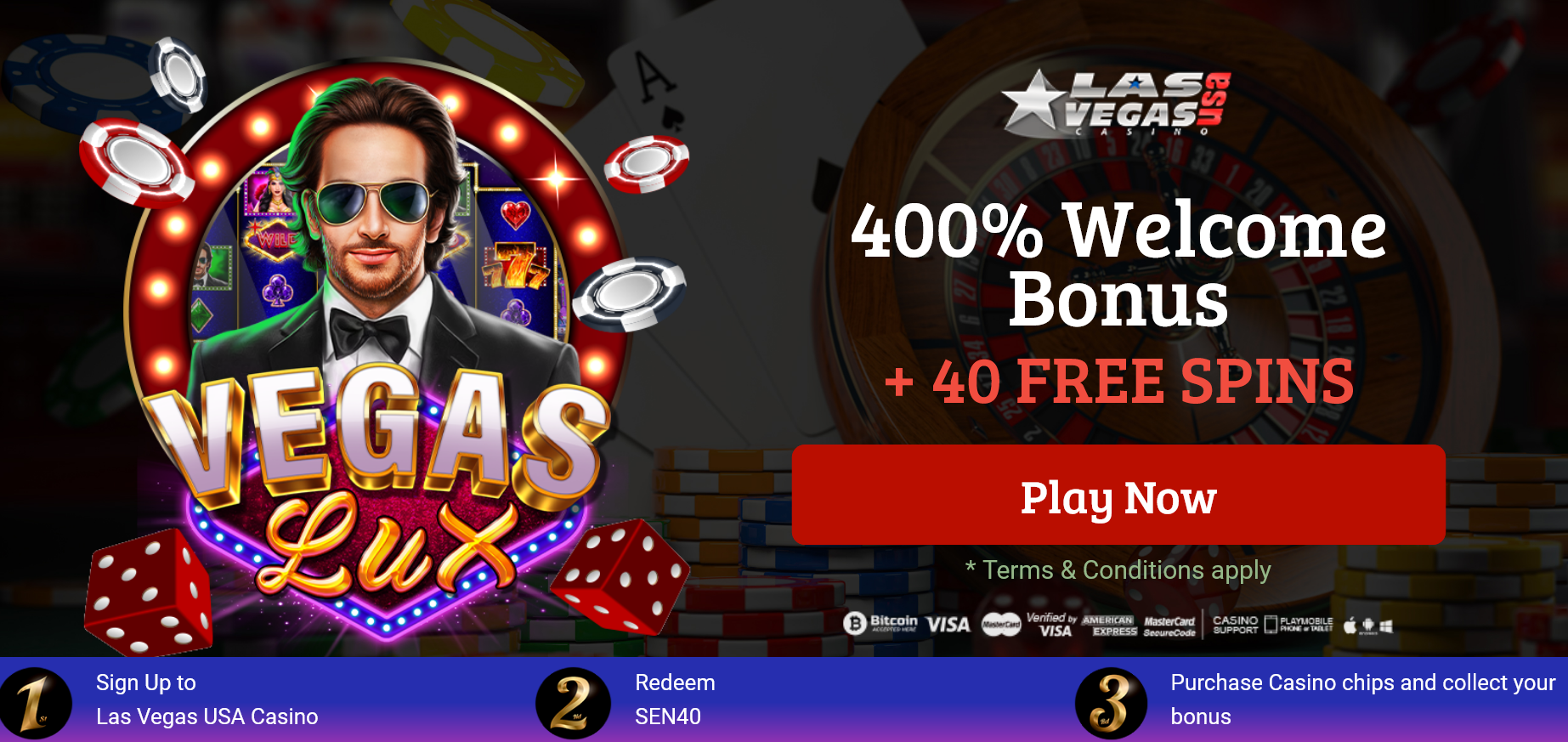 400%
                                  Welcome Bonus + 40 FREE SPINS