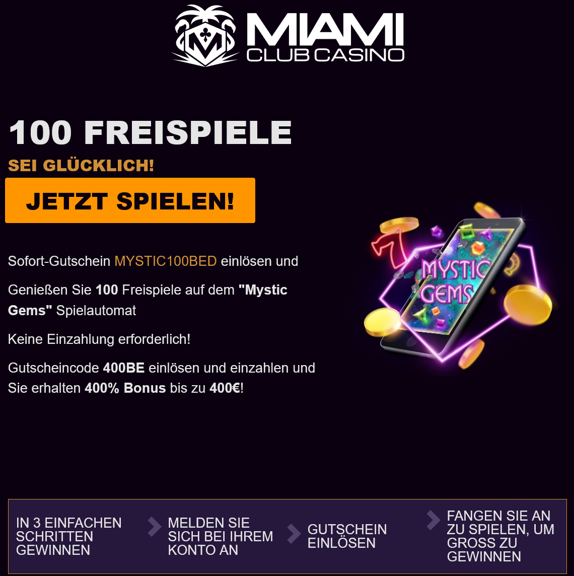 Miami
                                      Club BE 100 Free Spins